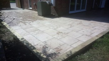  Patio with sleeper edging.  